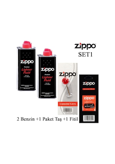 Zippo 2 Benzin+1 Paket Taş+ 1 Fitil Seti