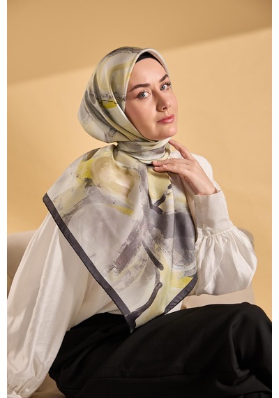 Silk Home Twill İpek Petal Eşarp Antrasit 90x90 Çok Renkli