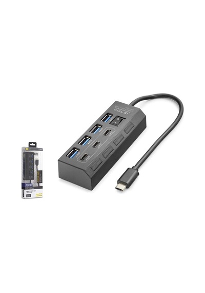 Hadron Hdx7057 İetop Type-c Hub 5gbps 3x Type-c 3.2 + 4x Usb-a 3.2 7 Port Anahtarlı Çoklayıcı Siyah