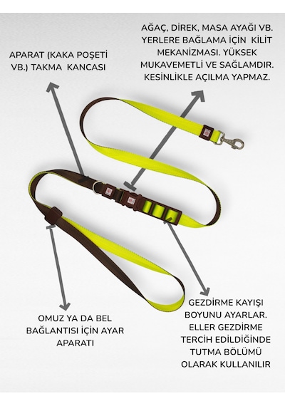 Caramelos Hands-free Eller Serbest Gezdirme Kayışı- Köpek Gezdirme Kayışı - Eller Serbest- Kahverengi - Yeşil