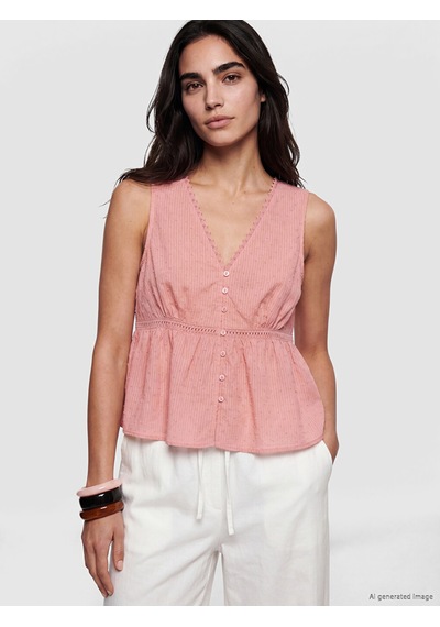 Lcw Vision Pembe V Yaka Dantel Detaylı Peplum Bluz