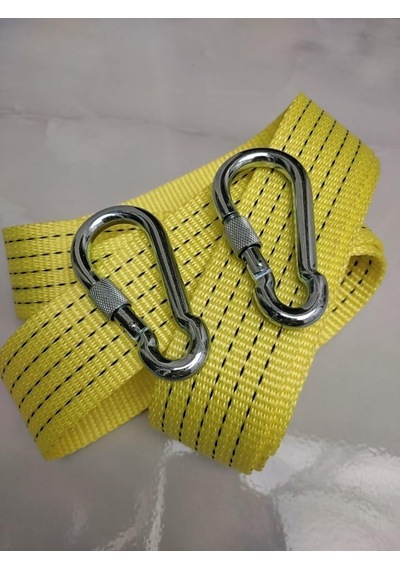 Çeki Halatı 3 Ton 3 M Çekme Halatı Kumaş 10 Mm Vidalı Metal Çengelli Karabinalı, Turuncu Kumaş Çeki Halatı,