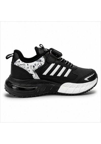 Black Flex Grafiti Çocuk Sneaker Ayakkabı Siyah Beyaz 31-35 2651 Sıyah