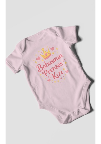 Morivokids Babasının Prenses Kızı Kısa Kollu Bebek Body %100 Pamuk Bebe Pembe