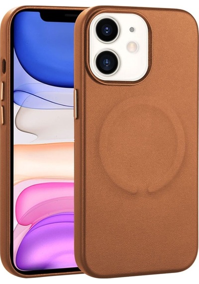 Apple Uyumlu iPhone 11 Kılıf Pu Deri M-safe Wireless Şarj Özellikli Zore Derix Kapak Kahverengi