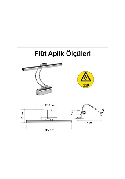 35 Cm Elektrikli 4000k Soft Beyaz Enerji Tasarruflu Flüt Led Aplik Banyo Tablo Çalışma Masası D Gümüş