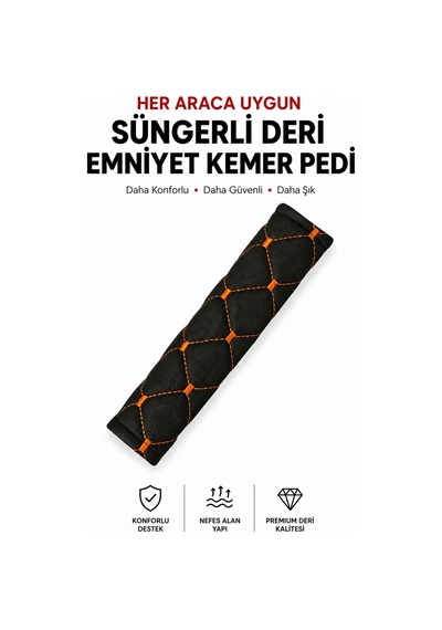 Her Araca Uygun Suni Deri - Süngerli Emniyet Kemer Pedi Siyah-turuncu