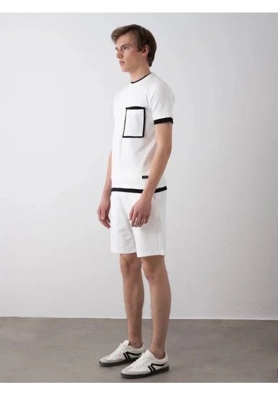 Erkek Çocuk Teenage Dikiş Detaylı Oversize Şortlu Takım-15542 Beyaz