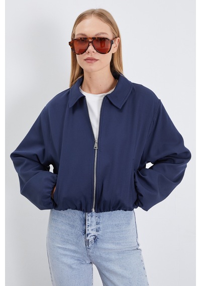 Fullamoda Fermuarlı Polo Yaka Bomber Ceket Lacivert