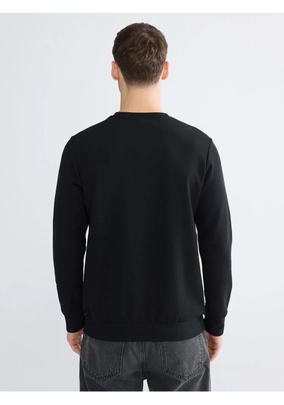 Lc Waikiki Siyah Bisiklet Yaka Baskılı Erkek Sweatshirt