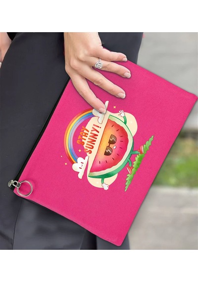 Bk Gift Yaz Temalı-7 Astarlı Fuşya Portföy Çanta 30x21cm, Baskılı El Çantası, Organizer Çanta Çok Renkli