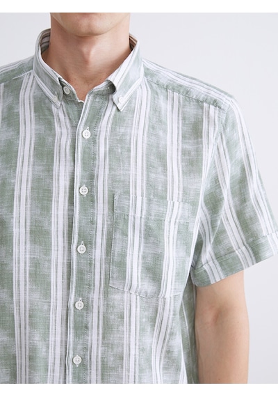 Lcwaıkıkı Classic Yeşil Regular Fit Kısa Kollu Çizgili Poplin Erkek Gömlek