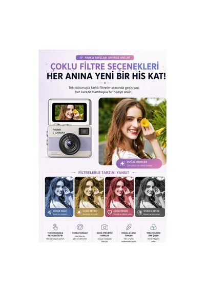 Robeve Y11 68mp Dijital Fotoğraf Makinesi 180 Döner Ekranlı Mini Selfie Kamera