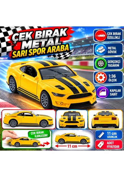 Die Cast Çek Bırak Metal Sarı Spor Araba Nhr