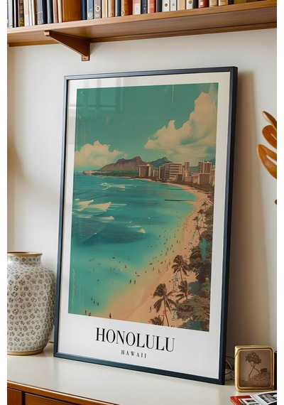 Honolulu Hawaii Vintage Seyahat Posteri Çerçeveli Tablo - Premium Tropikal Sahil Elit Duvar Dekoru Siyah Honolulu Hawaii Vintage Seyahat Posteri Çerçeveli Tablo - Premium Tropikal Sahil Elit Duvar Dekoru Siyah