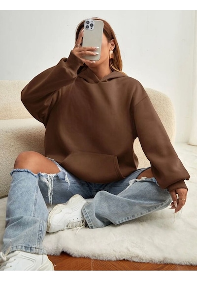 Benroma 3 İplik Penye Unisex Oversize Sweatshirt Kahve