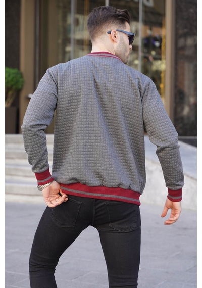 Madmext Antrasit Kapitone Desenli Erkek Bomber Ceket 6035