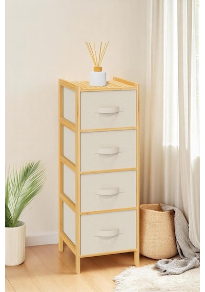 Digithome Bambu 4 Çekmeceli Dolap Organizer Çok Amaçlı Düzenleyici Şifonyer Db-0014