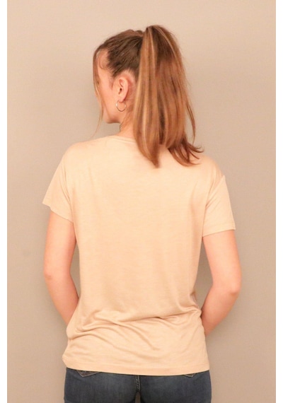 Rich Kadın O Yaka T-shirt %100 Pamuk Tişört Bej