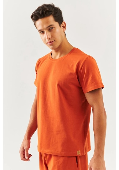 Erkek Oversize Rahat %100 Pamuklu Penye Bisiklet Yaka Kısa Kol Basic T-shirt KIREMIT
