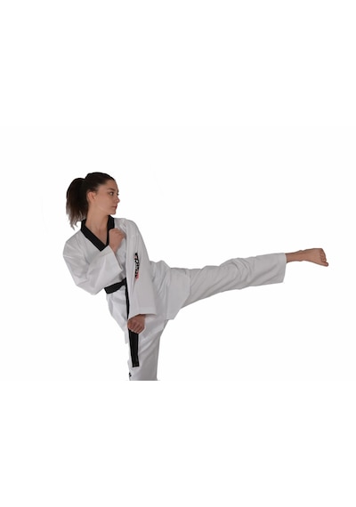 Fitilli Siyah Yaka Taekwondo Elbisesi Beyaz