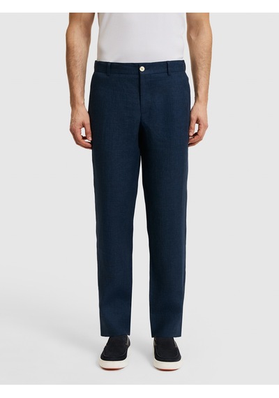 Cacharel Lacivert Slim Fit Beli Lastikli %100 Keten Pantolon