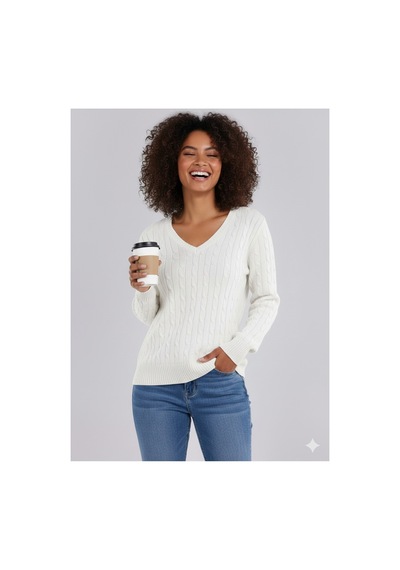 Youknitwear You Riviera %100 Pamuk V Yaka Kadın Kazak Beyaz V
