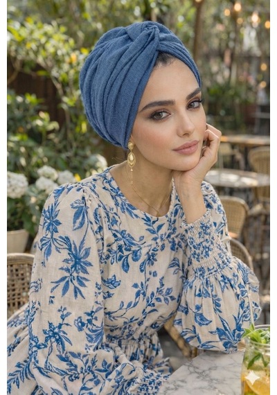 Aişe Tesettür Kot Mavi Burgu Hazır Bone