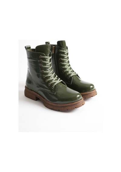Analin Shoes Kadın Hakiki Deri Bağcıklı Fermuarlı Rahat Postal Bot Yeşil