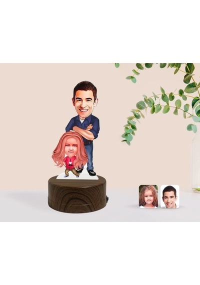 Kişiye Özel Baba Kız Karikatürlü Dekoratif 3D Biblo Led Işıklı Ge (483006634)