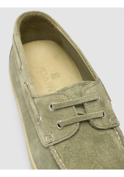 Monamae %100 Hakiki Deri Yeşil Süet Kadın Loafer YESIL