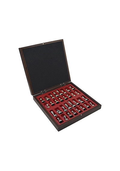 Büyük Boy Metal Osmanlı-bizans Satranç Tk. Antik Ve Ceviz Desenli Sandıklı Mdf Tahtası 36x36 Cm.