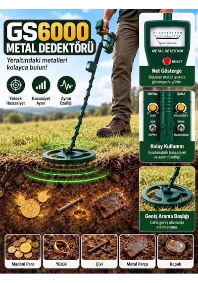 Gs-6000 Yeraltı Metal Dedektörü 5m Derinlik Algılama Şarjlı Sistem