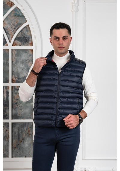 Slimfit Dik Yaka Fermuar Kapamalı Erkek Kapitone Yelek 001
