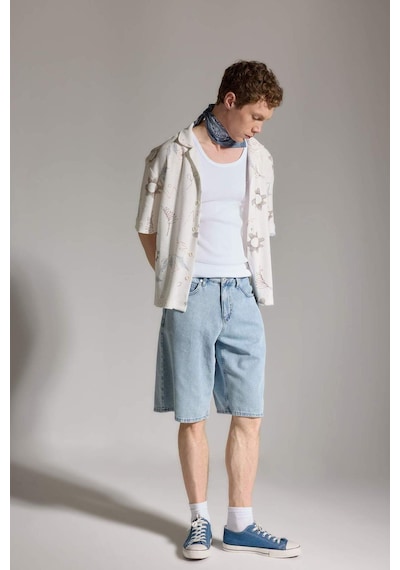 Defacto Yumuşak Dokulu Baggy Fit Bermuda Jean Şort G4209ax26smnm39 Mavi-nm39