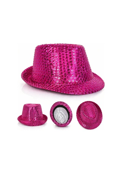 Fuşya Pembe Payetli Disco Parti Şapkası Yetişkin Işıltılı Fötr Model - Parti Ve Kutlama 0 - 99