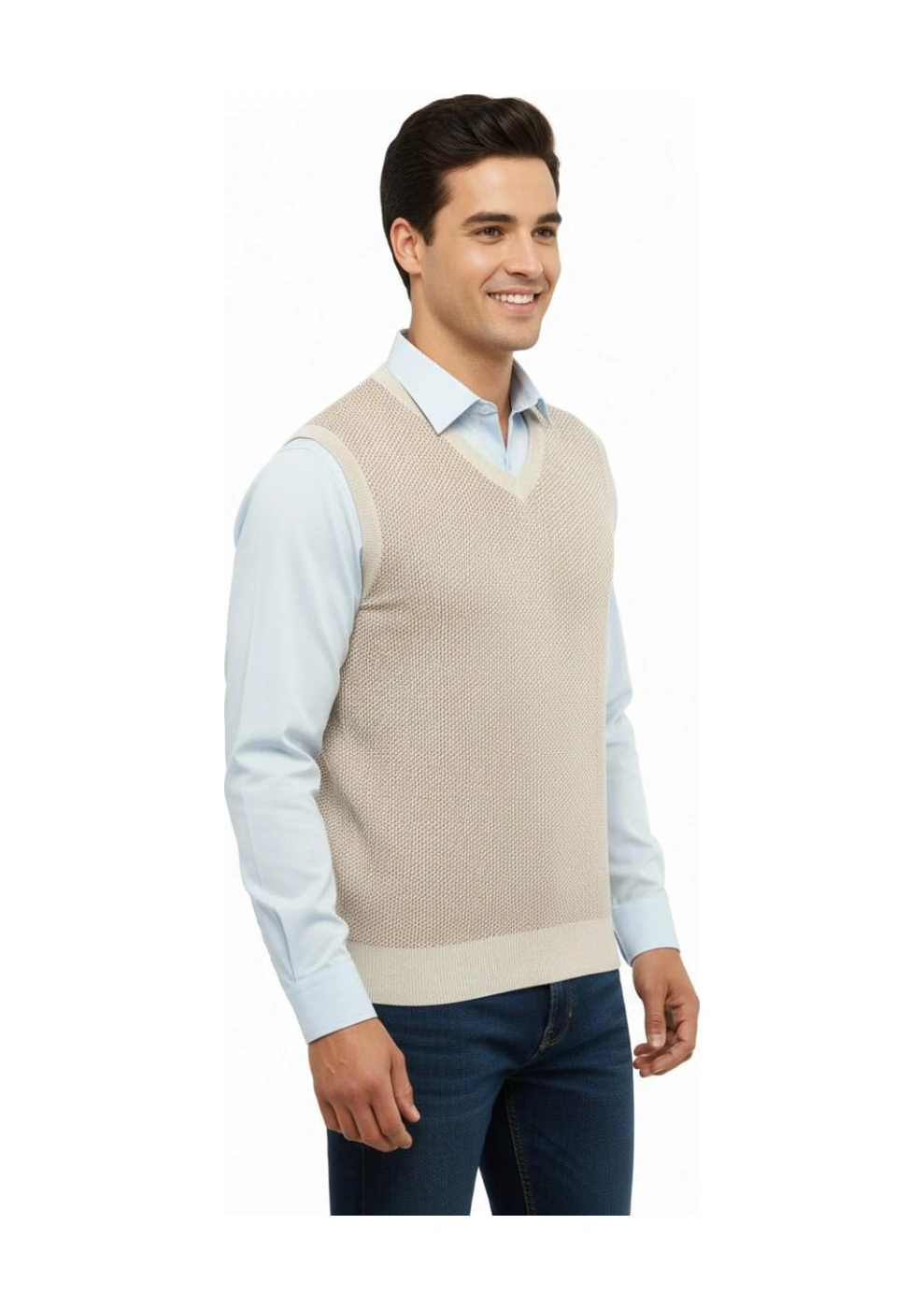 Çizgi Triko Erkek V Yaka Süveter Çelik Örgü Regular Kalıp 5206h Bgl-st04841 Taş