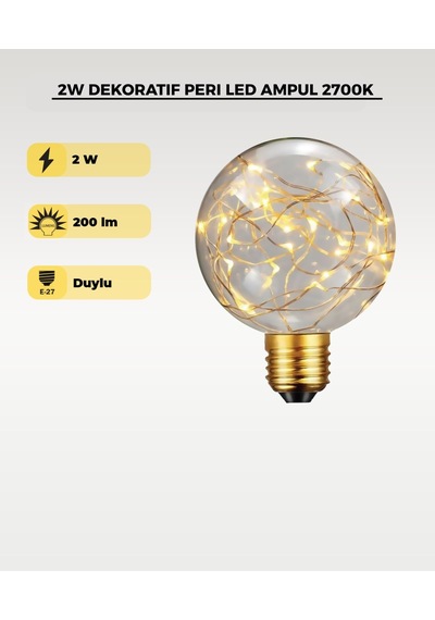 2w Dekoratif Peri Led Ampul 2700k Globe Tasarım Şeffaf Ambiyans Aydınlatma Ampulü