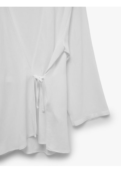 Koton Keten Karışımlı Yandan Bağlama Detaylı Kruvaze Kimono Beyaz 6sak50004pw