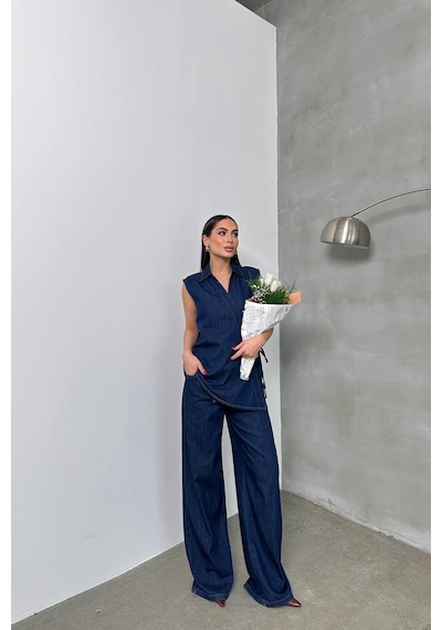Lacarino 7970 Palazzo Kadın Jean Pantolon Rinse Denim