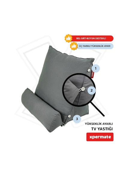 Xpermate Sırt, Bel, Boyun Destekli TV Okuma Yastığı Ameliyat Sonrası Antrasit