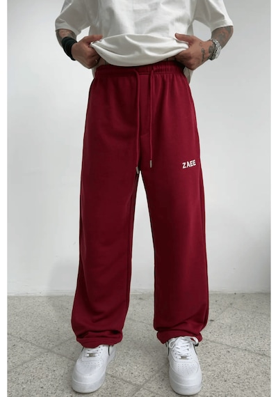 Zaee Nakışlı Yazlık Kumaş Ayarlanabilir Paça Baggy Premium Eşofman Altı Bordo