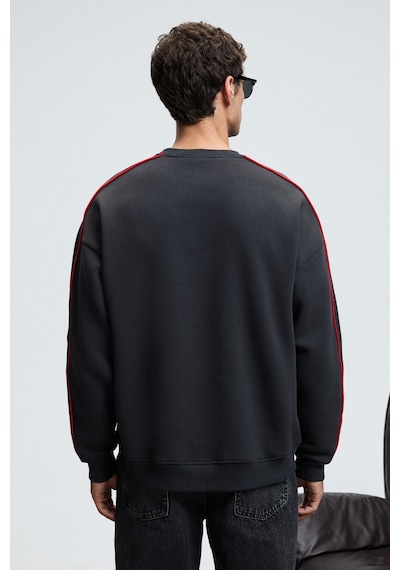 Grimelange LEIF Erkek Kolları Biyeli Önü Baskılı Yuvarlak Yaka Oversize Antrasit Sweatshirt