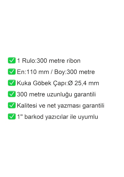 110x300 Metre Wax Siyah Ribon 1 Adet / En:110 Mm Boy:300 Metre 1