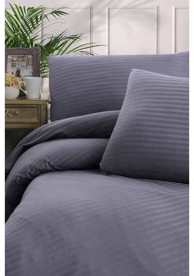 Mulberry Çift Kişilik Nevresim  Takımı Pamuk Saten Çizgili %100 Pamuk 200x220 Antrasit Koyu Gri