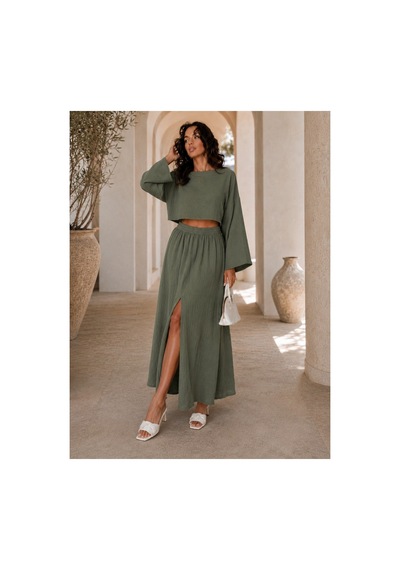 Unika Boutique Kadın Bluz Yırtmaçlı Etek Takım Haki