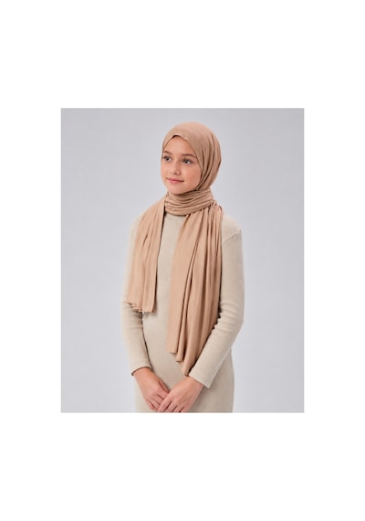 Sonbaharmoda Kız Çocuk Penye Şal, Viskon Likralı, 60x150 Cm, 10-12 Yaş, Tesettür Şal. Bej