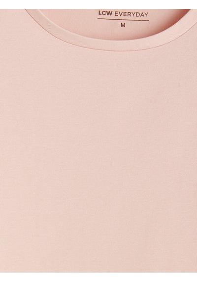 Lcw Everyday Pembe Bisiklet Yaka Dar Fit Kadın Tişört