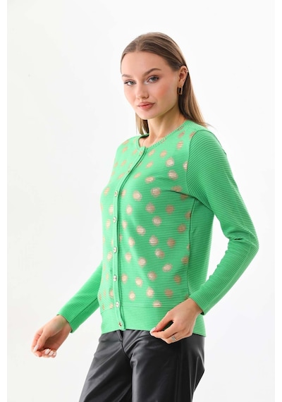 Sistas Kadın Gold Puantiyeli Uzun Kol Hırka 23977 Benetton Yeşil