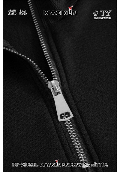 Macklin Unisex Kadın Erkek Cltic Baskılı Yarım Fermuarlı Dik Yaka Basic Sweatshirt Siyah Mck2533 Siyah
